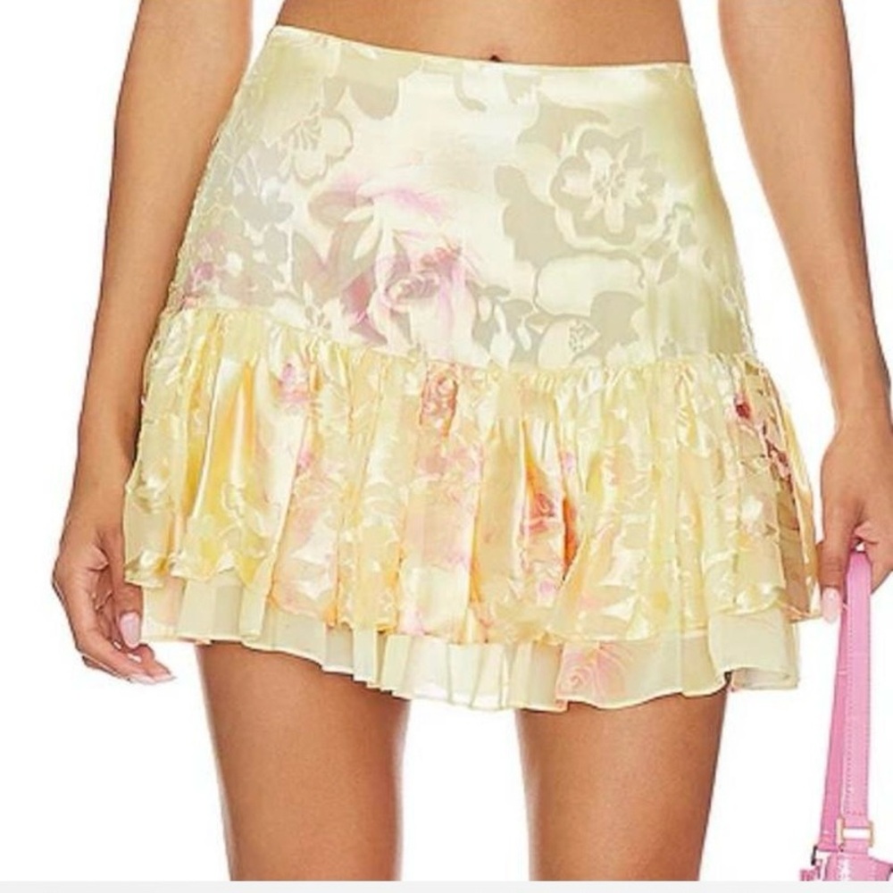 LoveShackFancy Tevy Yellow Floral Mini Skirt